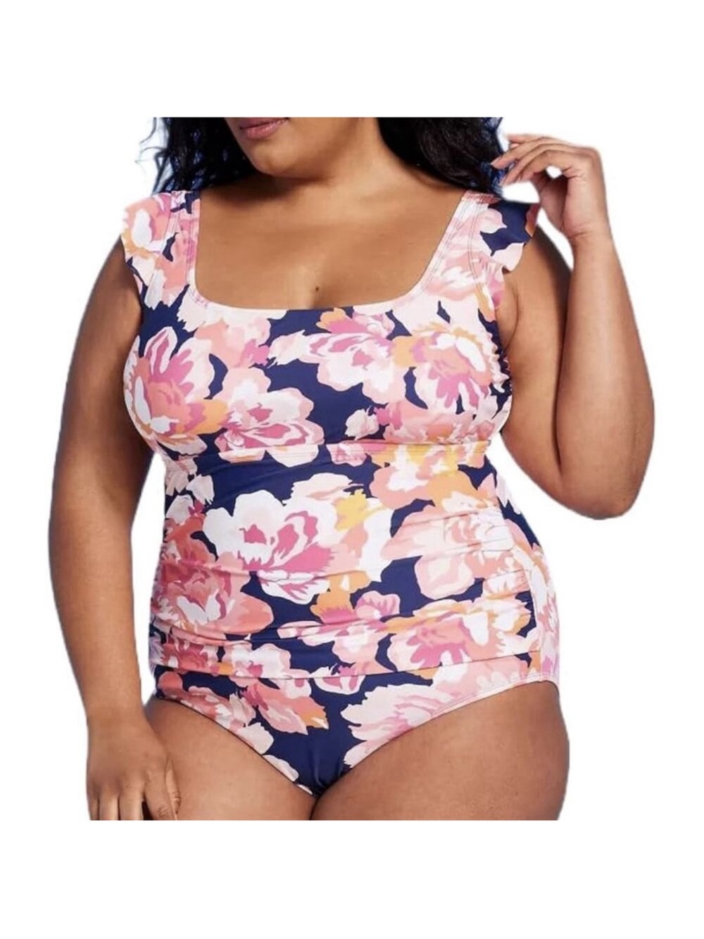 Kona Sol Navy One-Piece Swimsuit with Pink Floral Print
